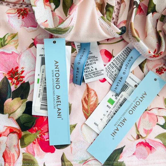 ANTONIO MELANI NWT Green Leaf & Pink Rose Floral Bikini SET – Large - Picture 9 of 10